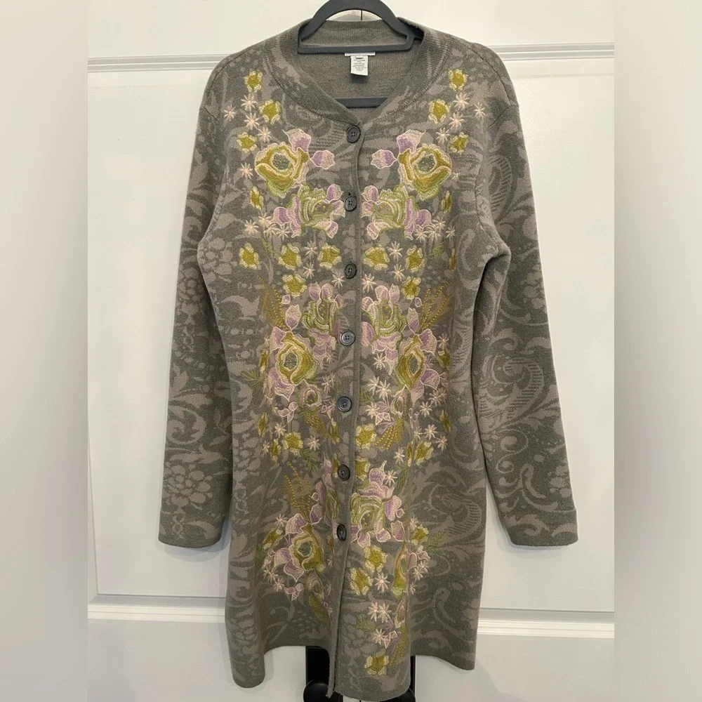Sundance Gray Floral Embroidered Coat - Picture 2 of 5